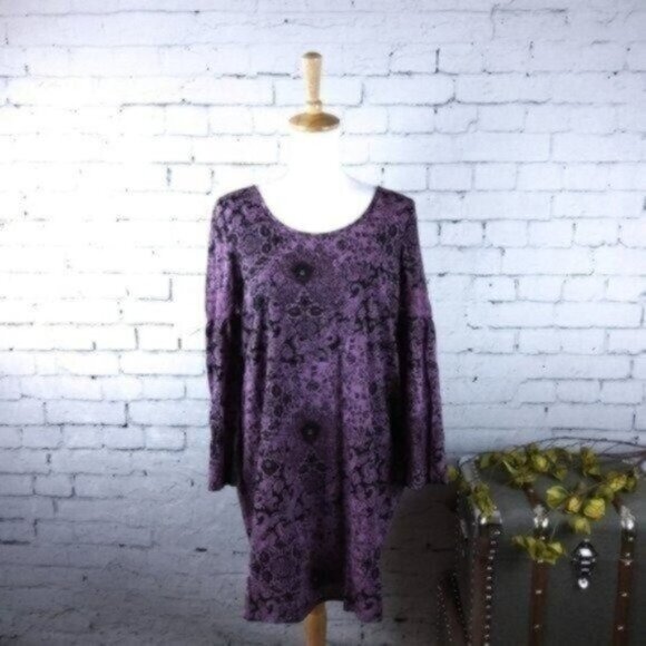 Sun & Shadow Boho Floral Shift Dress Purple Small - Picture 1 of 6